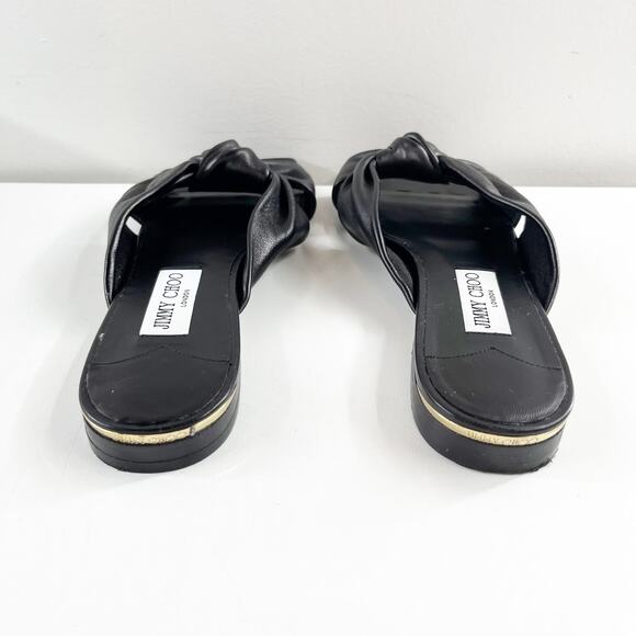 Jimmy Choo Avenue Leather Flat Slide Knot Sandals Black 38.5 - Picture 7 of 9